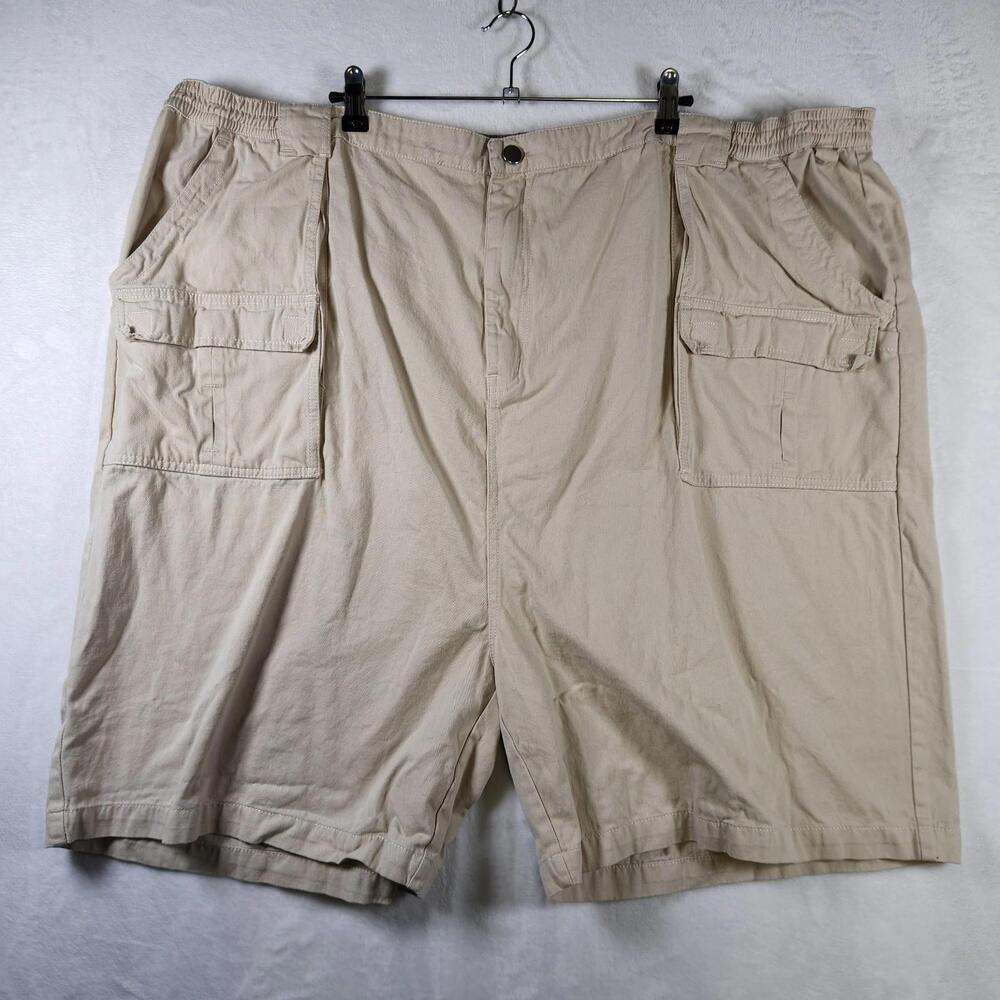 Big Dogs Cargo Shorts 5X Beige Cotton Outdoor Utility‎ Elastic Waist Flat Front